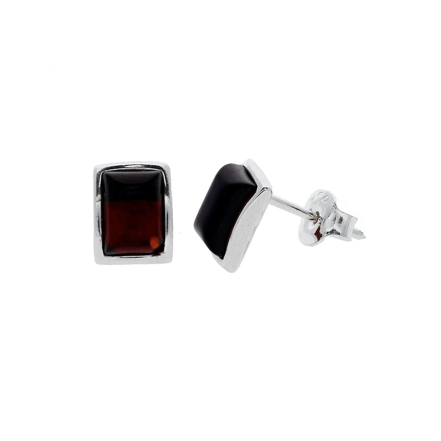 MILENA earrings Silver and Cherry Amber Elegant Rectangular small