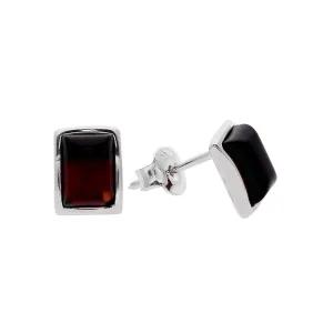 MILENA earrings Silver and Cherry Amber Elegant Rectangular small