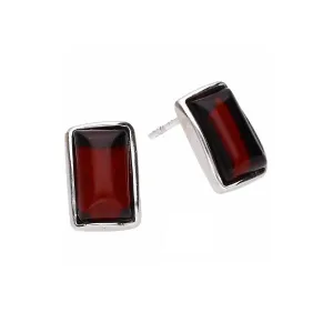 MILENA earrings Silver and cherry Amber Elegant Rectangular