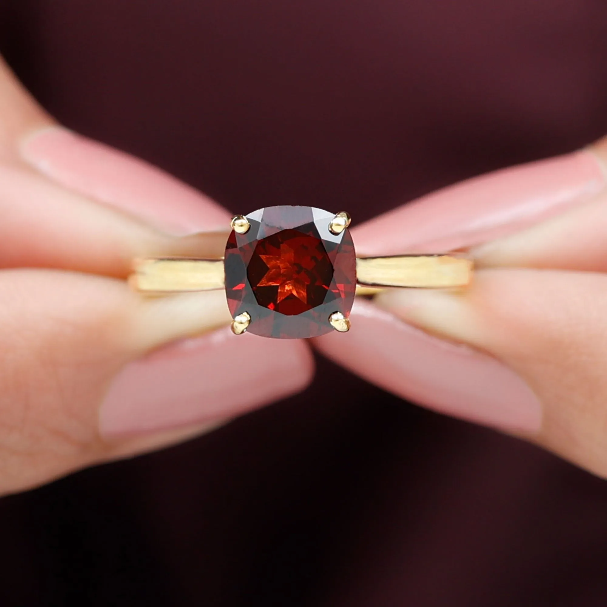 Natural Garnet Solitaire Engagement Ring with Diamond