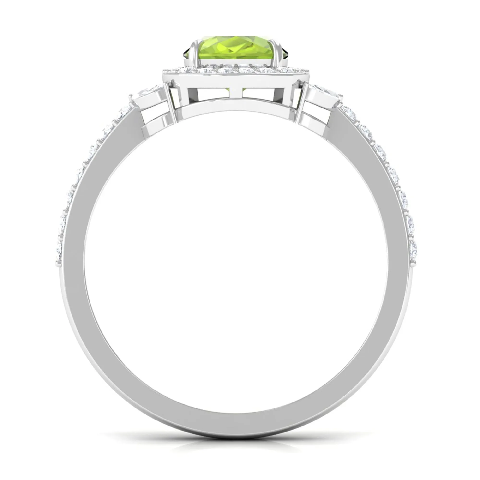 Natural Peridot Halo Engagement Ring with Diamond