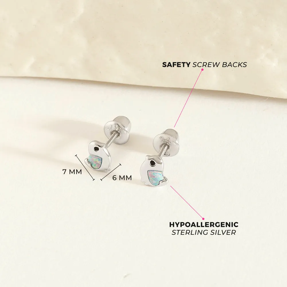 Opal Dove Kids / Children's / Girls Earrings Screw Back - Sterling Silver