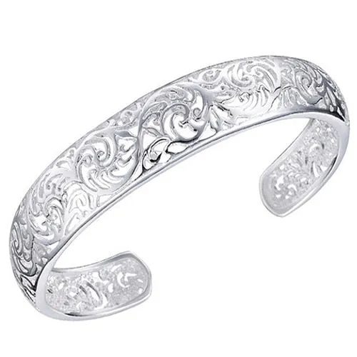 Open Bangle Bracelets for Women | Bezel Hollow Open Cuff Bangle | Silver Cuff Bracelet | Open Cuff Bangle | Women Stainless Steel Bracelet