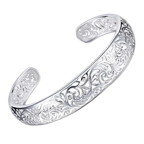 Open Bangle Bracelets for Women | Bezel Hollow Open Cuff Bangle | Silver Cuff Bracelet | Open Cuff Bangle | Women Stainless Steel Bracelet