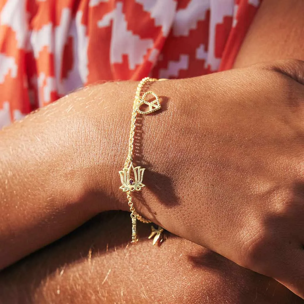 Peace, Love And Freedom Charm Bracelet - Gold