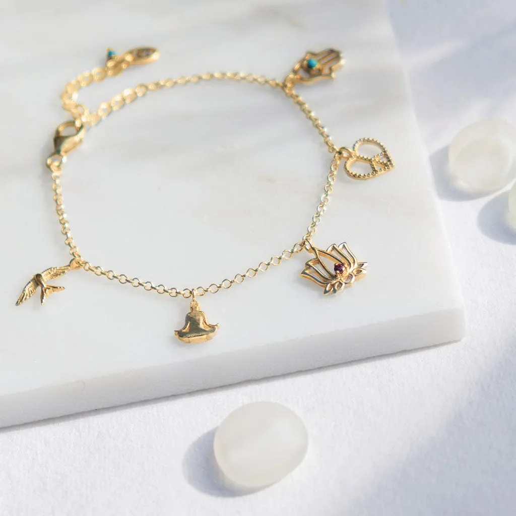Peace, Love And Freedom Charm Bracelet - Gold