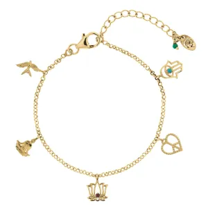 Peace, Love And Freedom Charm Bracelet - Gold