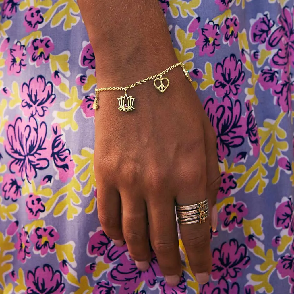 Peace, Love And Freedom Charm Bracelet - Gold