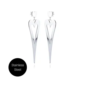 Pointed Heart Earrings in Steel