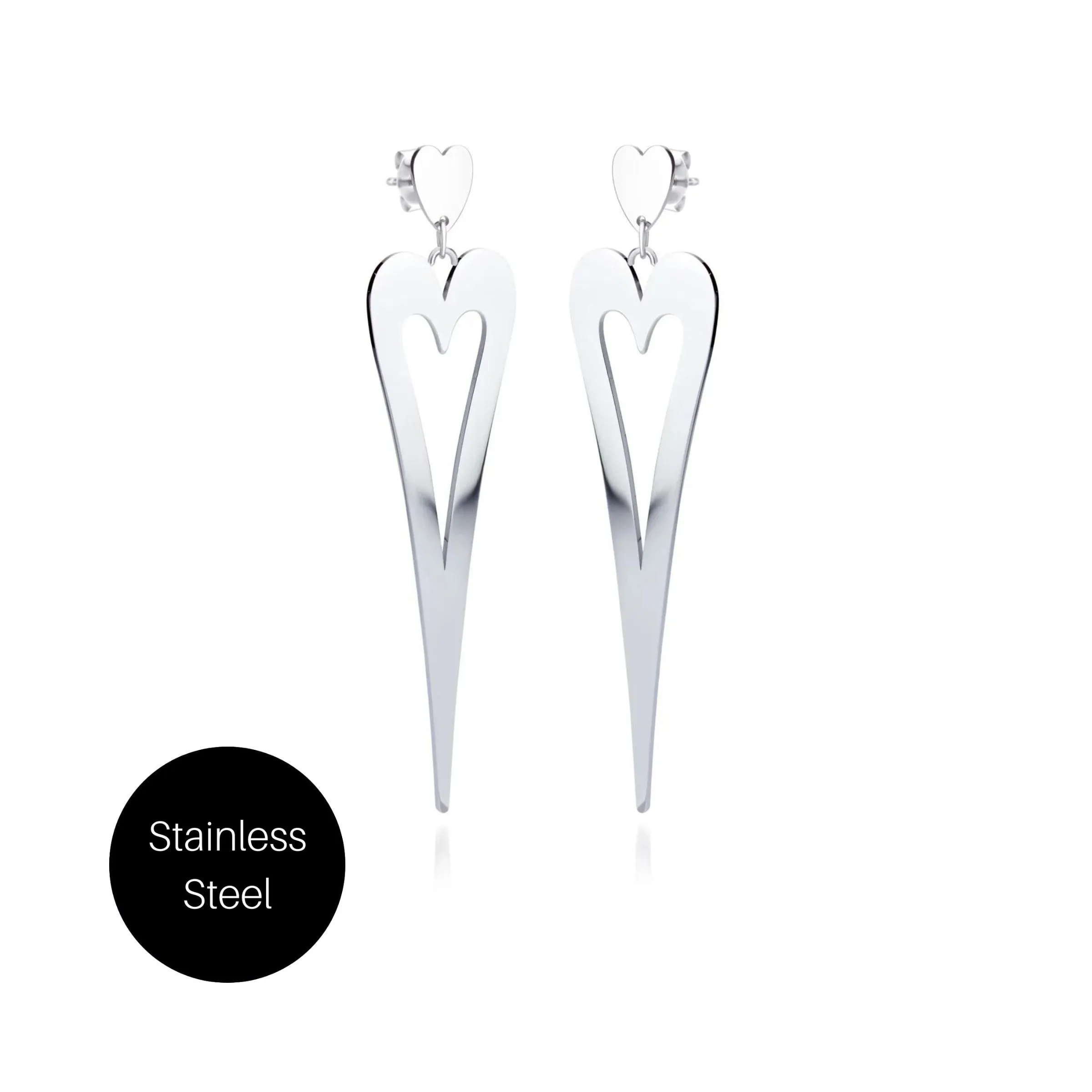 Pointed Heart Earrings in Steel