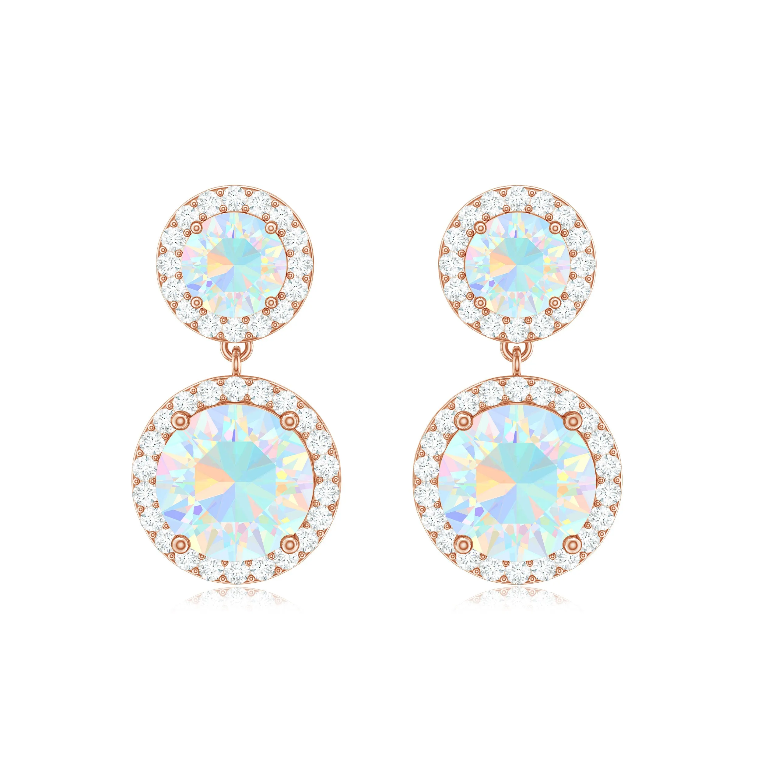 Round Ethiopian Opal and Diamond Halo Dangle Earrings