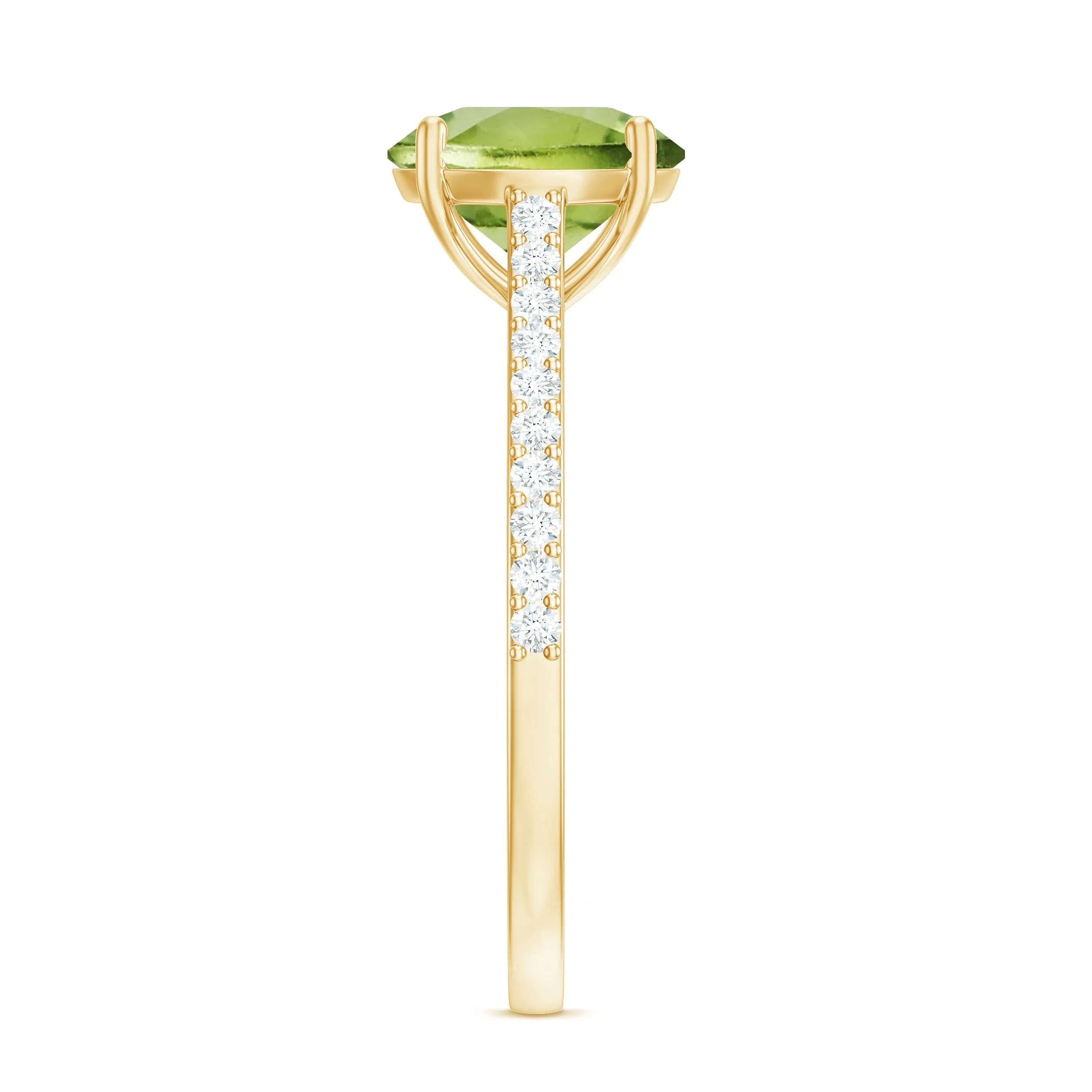 Round Peridot Solitaire Engagement Ring with Diamond Side Stones