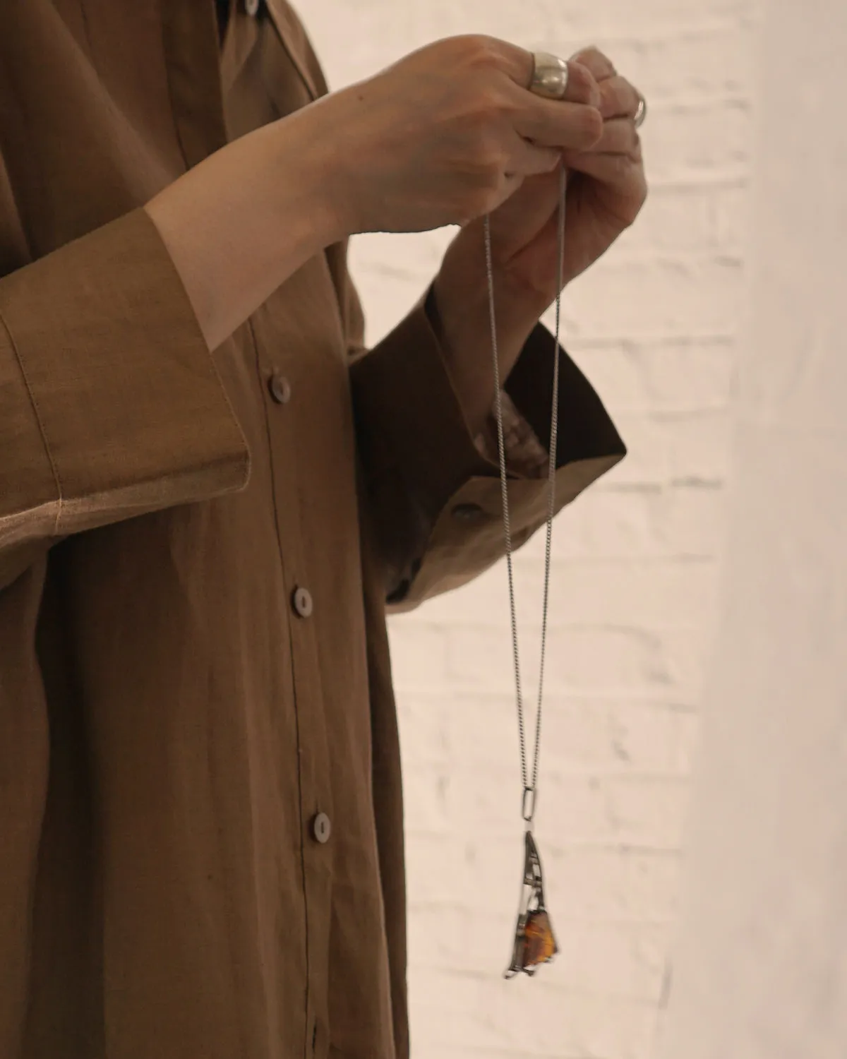 Silver Necklace w/ Amber Charm