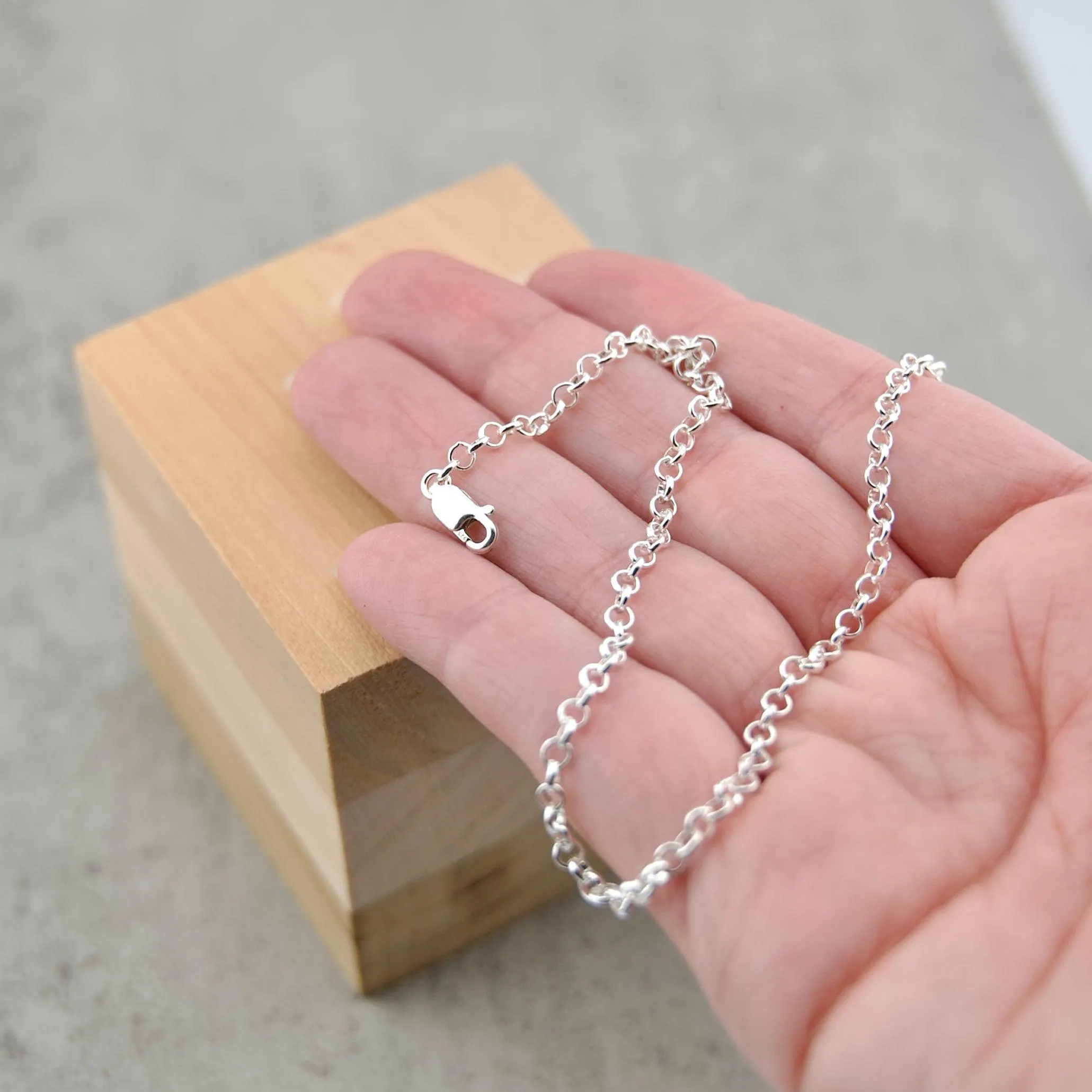 Silver Rolo Anklet bracelet 9.5 inches, Unisex Custom Cut to length Chain