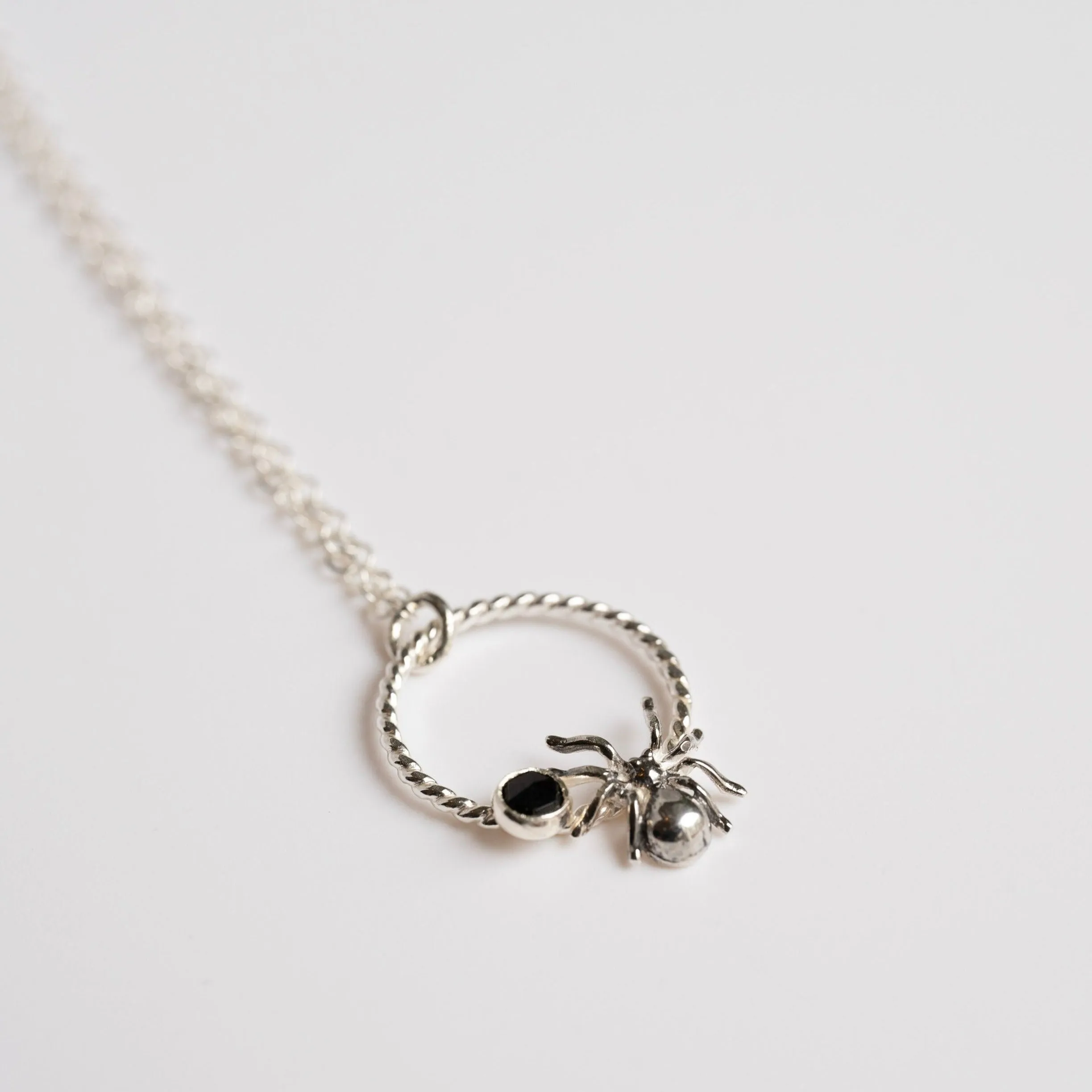 Sterling Silver Spider and Gemstone Black Spinel Layering Necklace