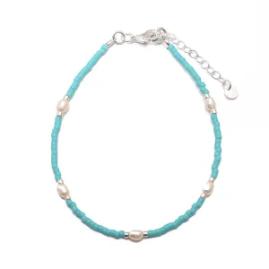 TURQUOISE AND PEARL BEADED BRACELET