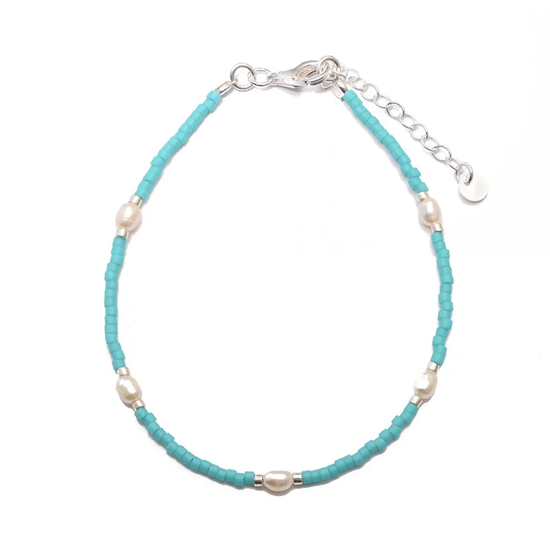 TURQUOISE AND PEARL BEADED BRACELET