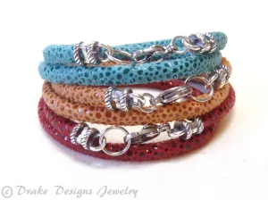 turquoise, red or orange Leather wrap bohemian Bracelet