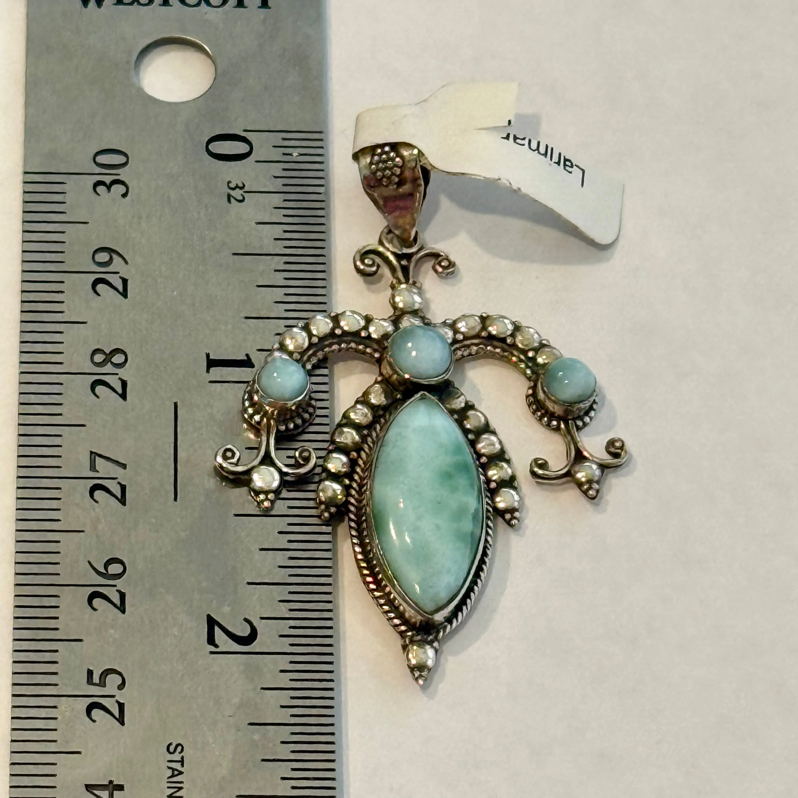 Unique Natural Larimar Gemstone Necklace Pendant 925 Sterling Silver New