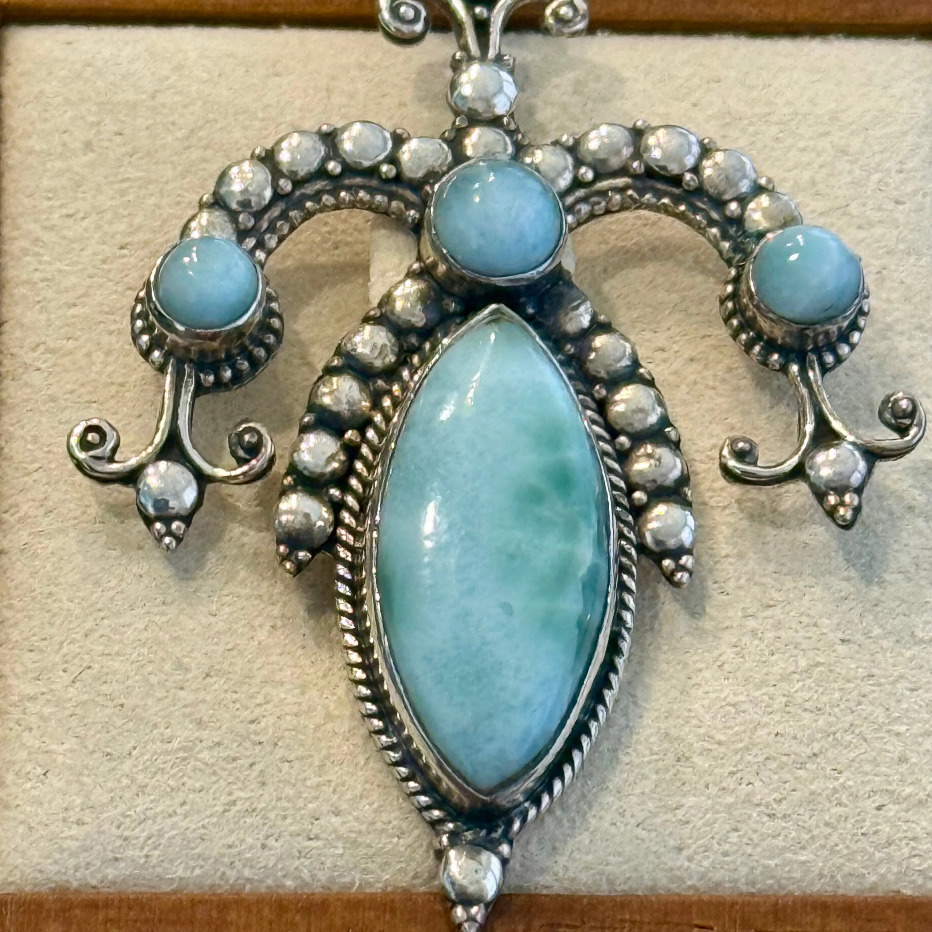 Unique Natural Larimar Gemstone Necklace Pendant 925 Sterling Silver New