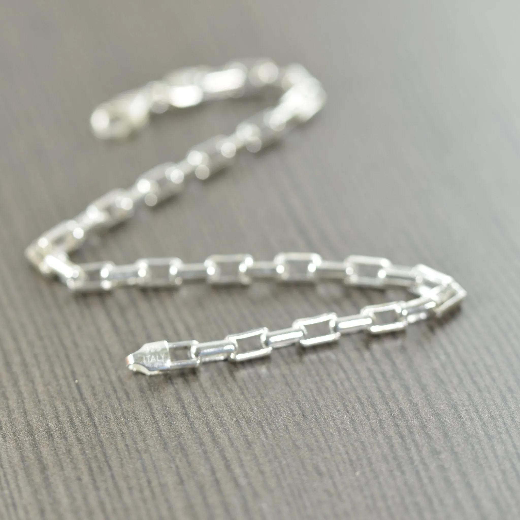 Unisex Sterling silver long box bracelet, Made in Italy