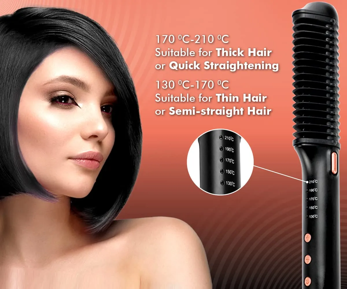 Urban Yog Hair Straightener Brush | Electric Hair Straightner Comb | with Ceramic Coated Plates, 5 Temperature Controls | 1 Year Warranty
