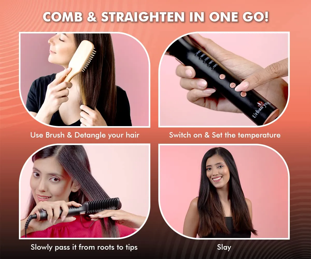 Urban Yog Hair Straightener Brush | Electric Hair Straightner Comb | with Ceramic Coated Plates, 5 Temperature Controls | 1 Year Warranty