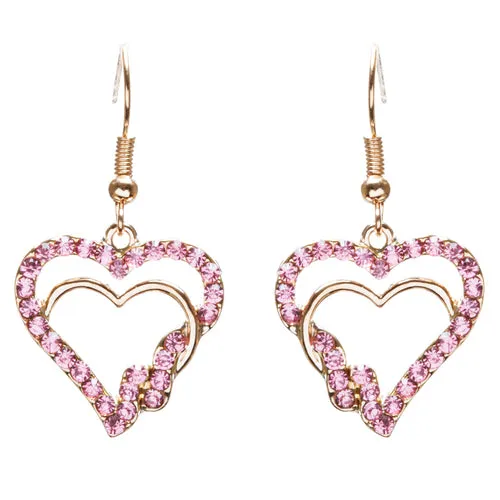 Valentines Jewelry Beautiful Crystal Rhinestone Hearts Earrings E907 Pink