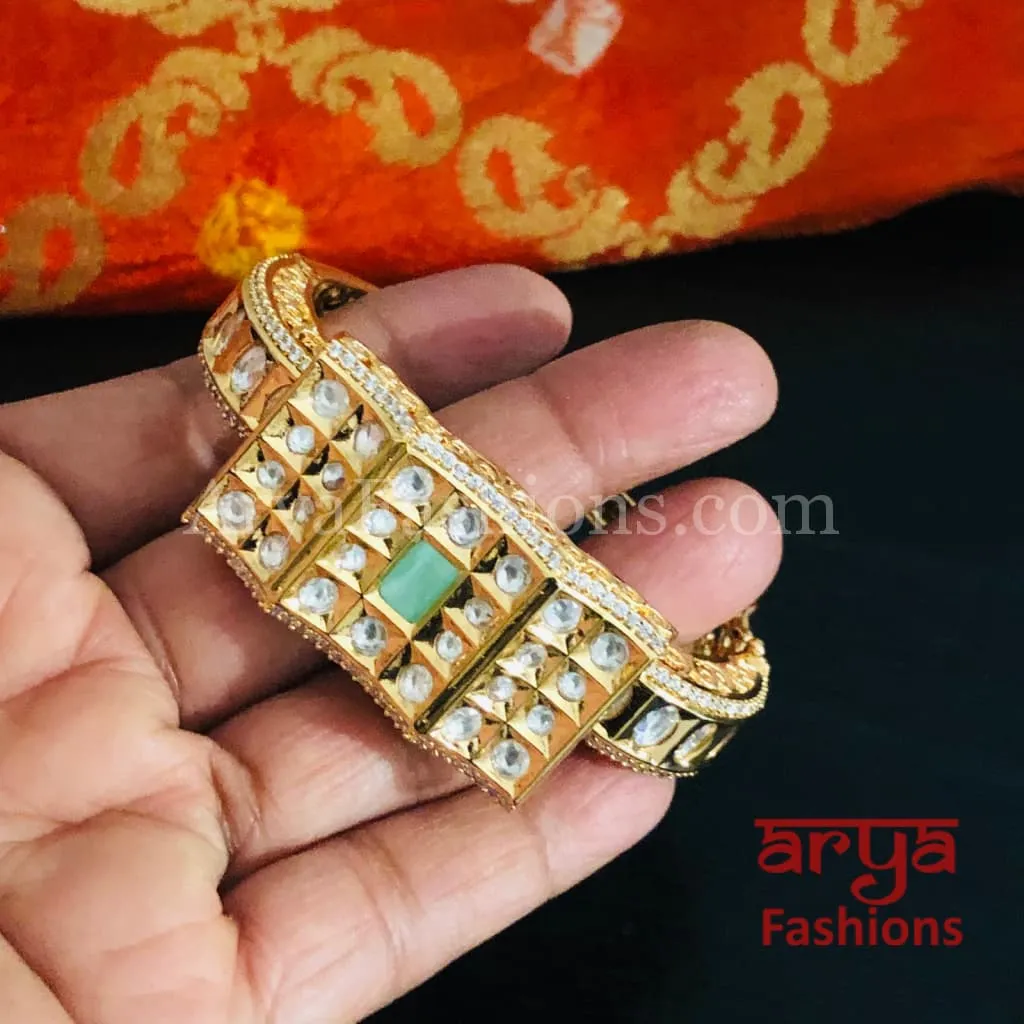 Veera Blue Kundan Rajwadi Openable Bracelet/ Rajasthani Jaipuri Pacchi Kundan Bracelet