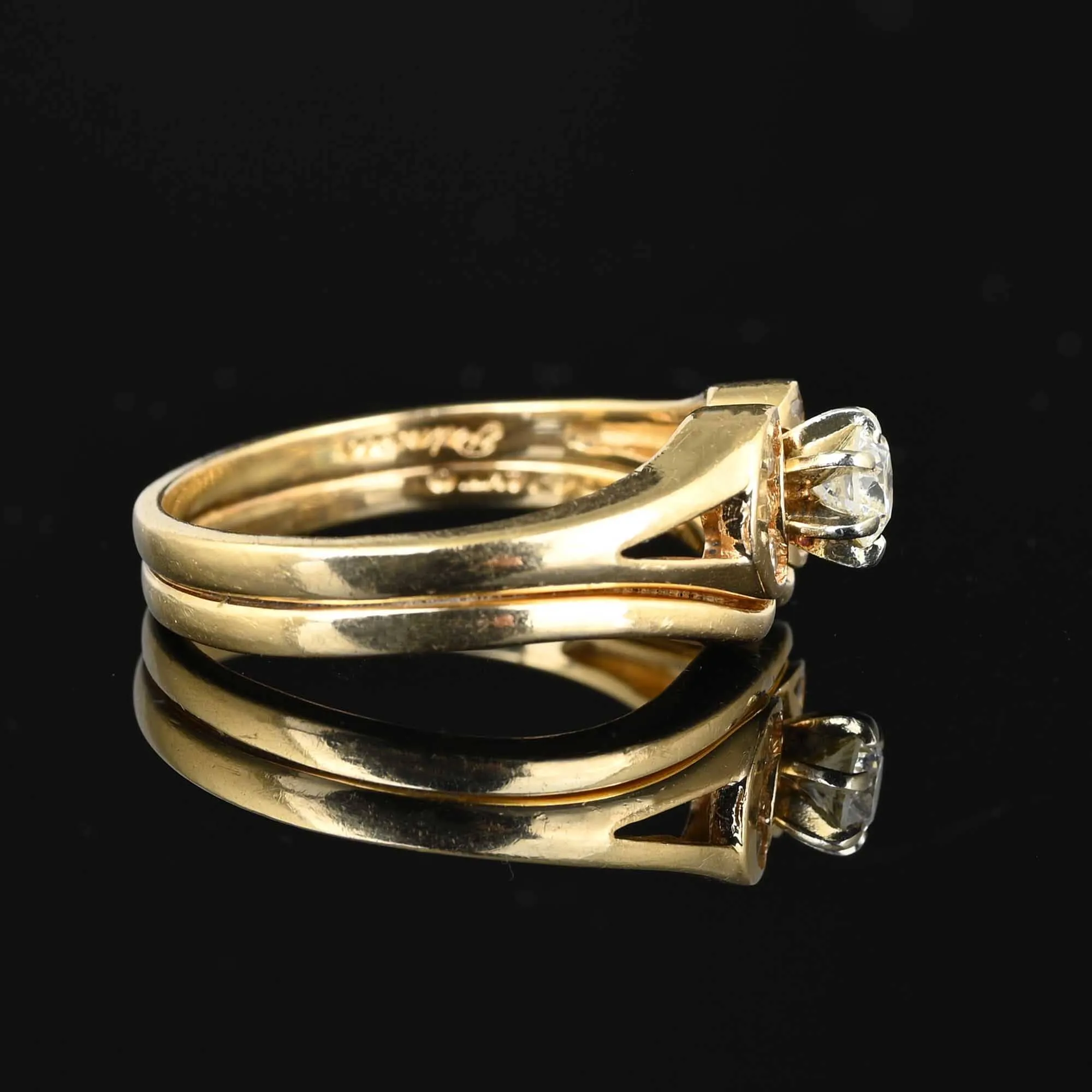 Vintage Diamond Solitaire Engagement Wedding Ring Set