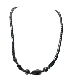 Vintage Hematite 16 Necklace Womens Natural Gemstone Casual Multi Shaped Beads