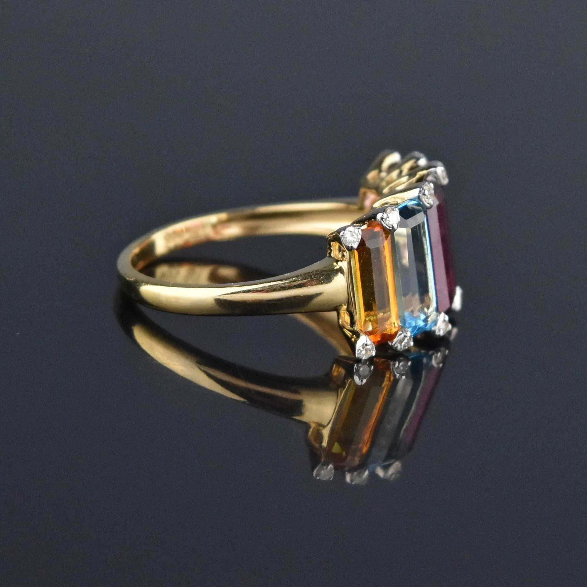 Wide 14K Gold Multi Gemstone Diamond Ring, Citrine Amethyst