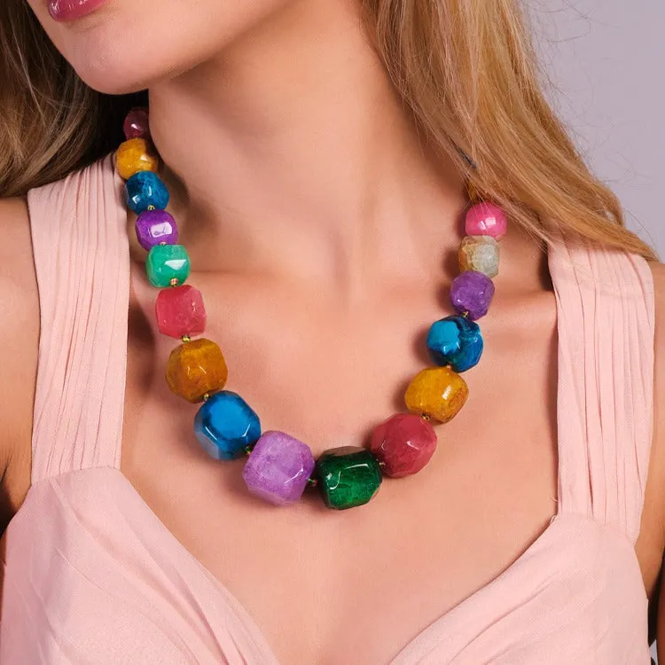 Women's Chunky Multi-Colour Faceted Agate Gemstone Necklace